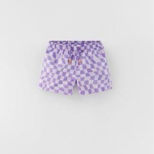 Zara Lavender and White Checkerboard Athletic Shorts